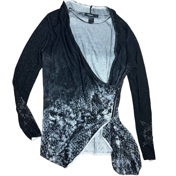 Desigual Baku Sweater Black & White Silver Assymetrical Zip Size Large - Picture 4 of 13